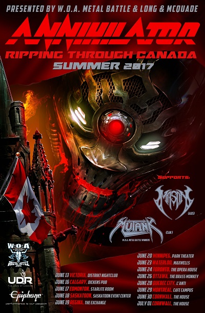 Canadian Metal Legends ANNIHILATOR announce first Canadian tour in over 20 years