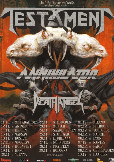TESTAMENT – announce European tour w/ ANNIHILATOR & DEATH ANGEL