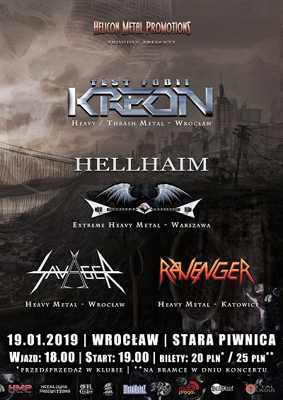 Test Fobii KREON zagra w styczniu we Wrocławiu z HELLHAIM, SAVAGER i RAVENGER