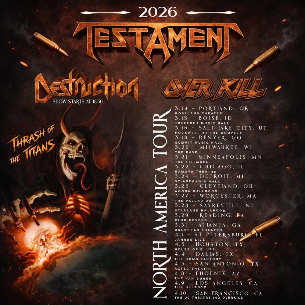 THRASH OF THE TITANS US TOUR 2026 kicks off today with TESTAMENT, OVERKILL and DESTRUCTION